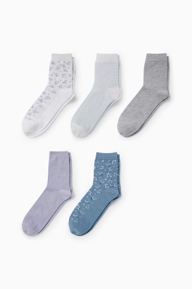 Damen - Multipack 5er - Socken - geblümt - weiss