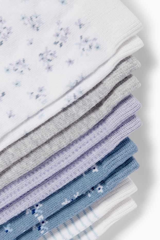 Damen - Multipack 5er - Socken - geblümt - weiss