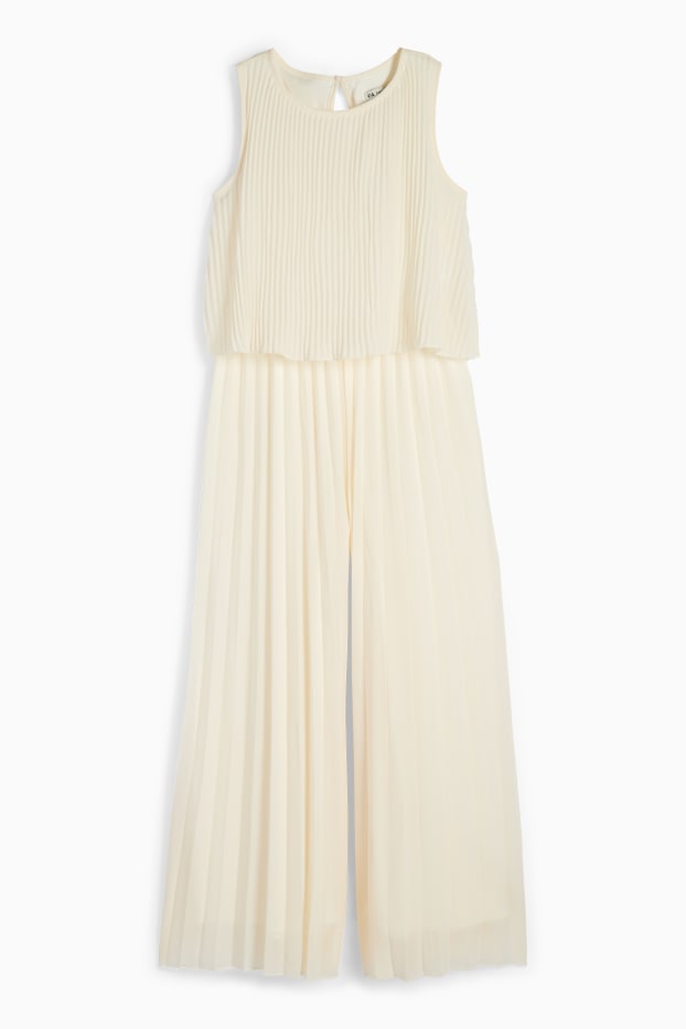 Kinder Mädchen - Plissee-Jumpsuit - cremeweiß