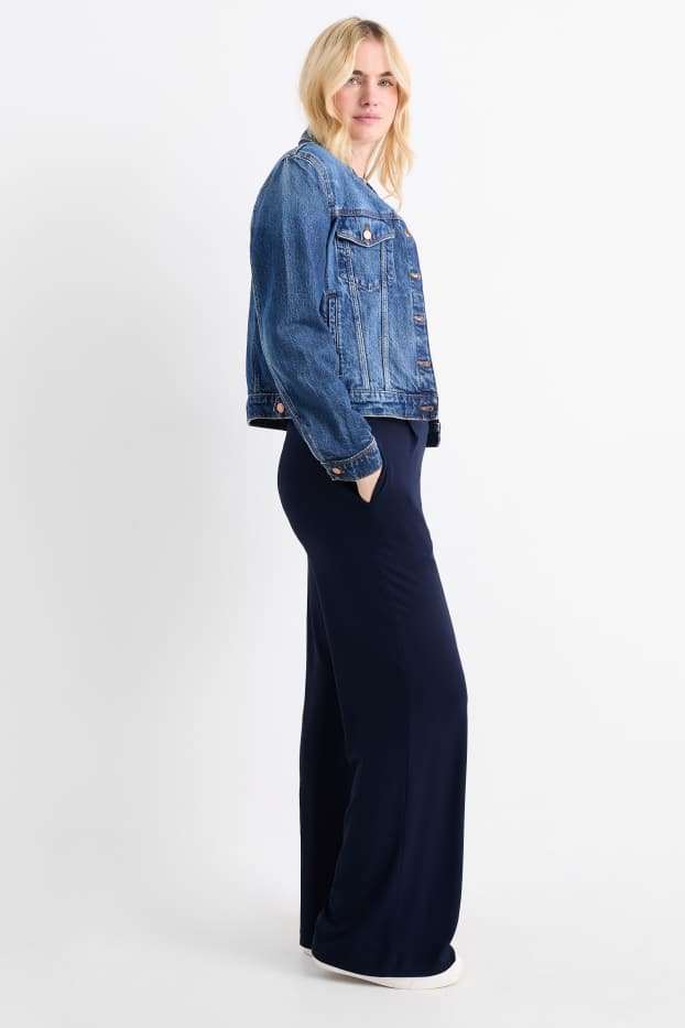Dames - Basic jersey broek - mid waist - straight fit - donkerblauw