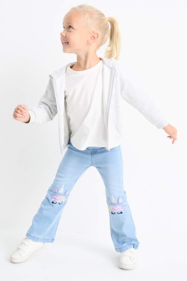 Kinder Mädchen - Multipack 2er - Einhorn und Herz - Flared Jeans - hellblau