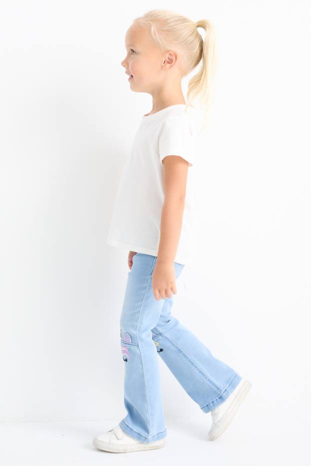 Kinder Mädchen - Multipack 2er - Einhorn und Herz - Flared Jeans - hellblau