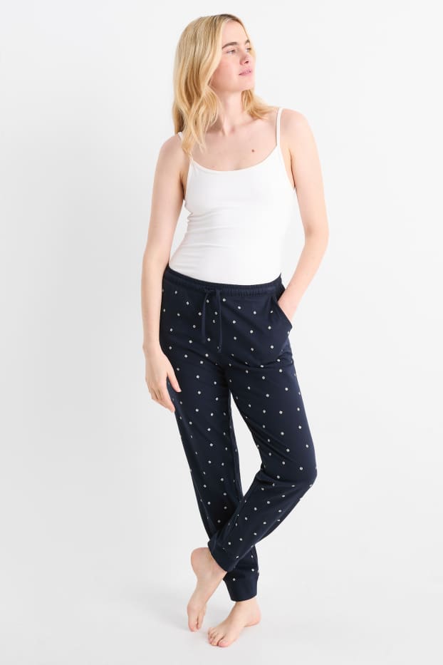 Damen - Pyjamahose - geblümt - dunkelblau