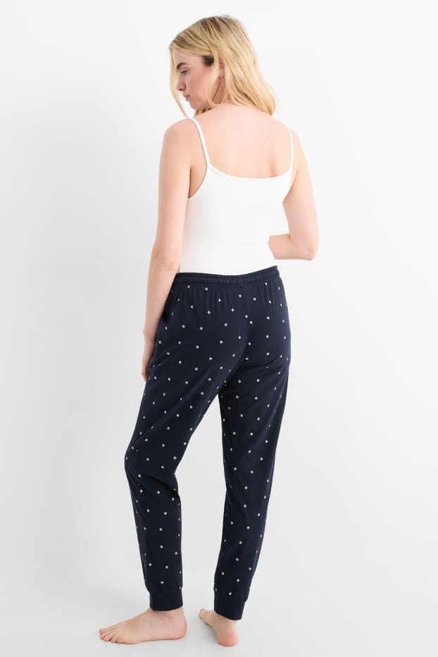 Damen - Pyjamahose - geblümt - dunkelblau