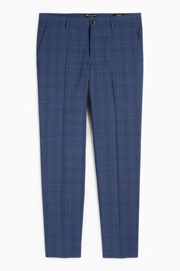 Bărbați - Pantaloni modulari din lână pură - regular fit - în carouri - albastru închis
