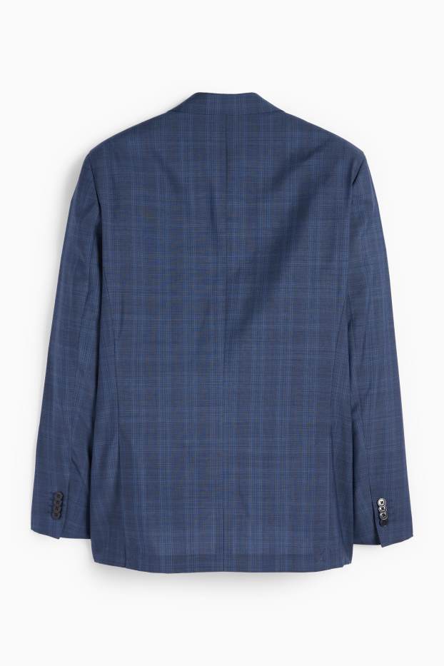 Herren - Baukasten-Schurwoll-Sakko - Regular Fit - kariert - dunkelblau