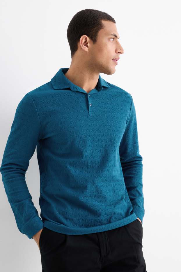 Hommes - Polo - texturé - bleu pétrole