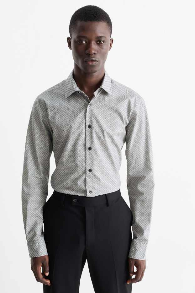 Men - Business shirt - regular fit - kent collar - easy-iron - patterned - dark gray