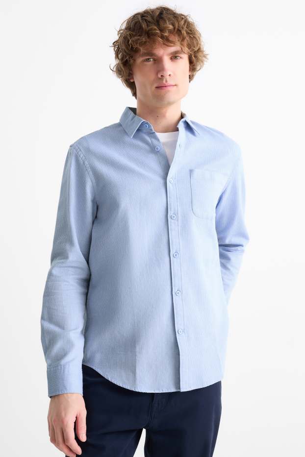 Uomo - Camicia - regular fit - collo all'italiana - tramata - azzurro