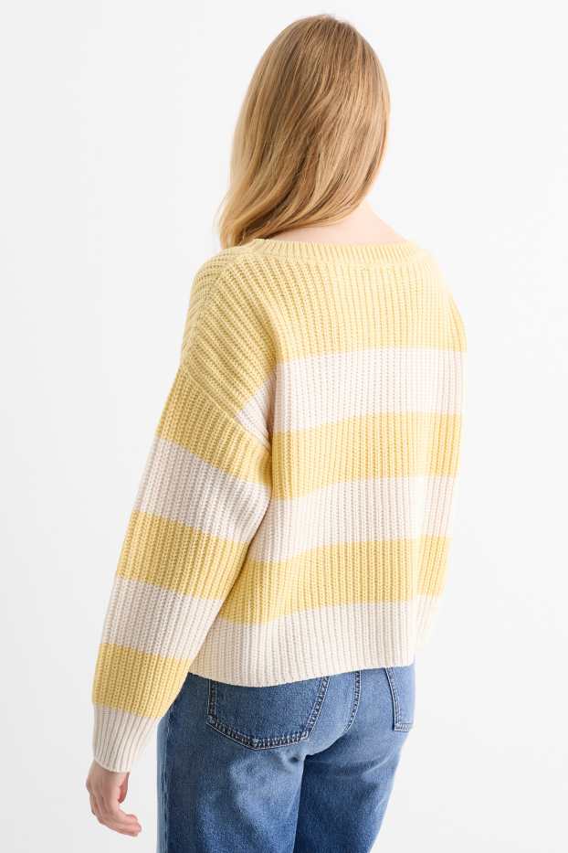 Damen - Pullover - gerippt - gestreift - gelb
