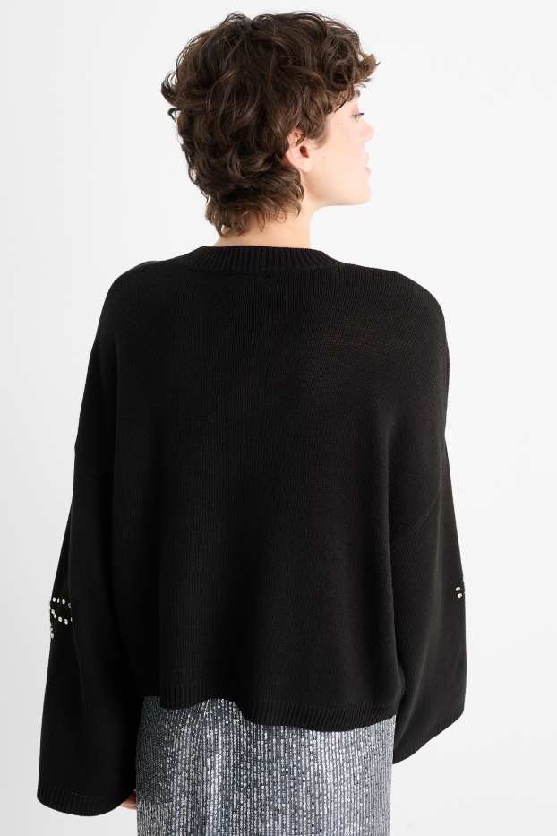 Women - Jumper with rhinestones - black