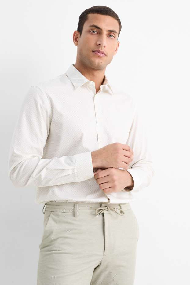 Men - Business shirt - regular fit - kent collar - easy-iron - patterned - cremewhite