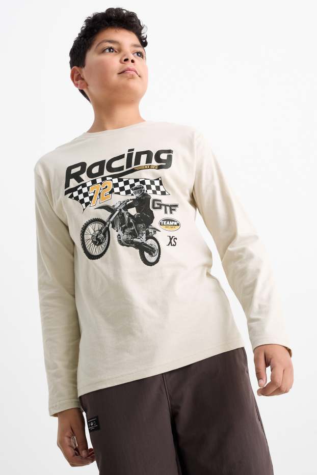 Kinderen: jongens - Set van 3 - racing - longsleeve - licht beige