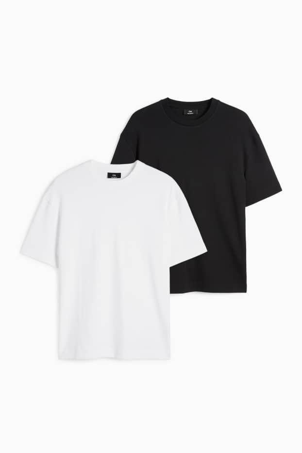 Hommes - Lot de 2 - T-shirts - relaxed fit - noir / blanc