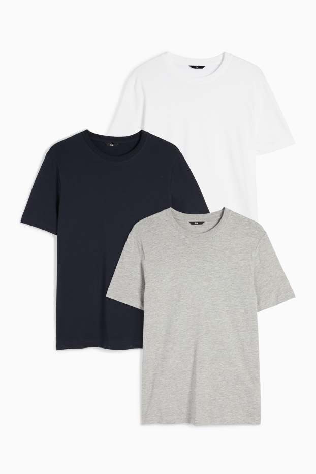 Herren - Multipack 3er - T-Shirt - Regular Fit - hellgrau-melange