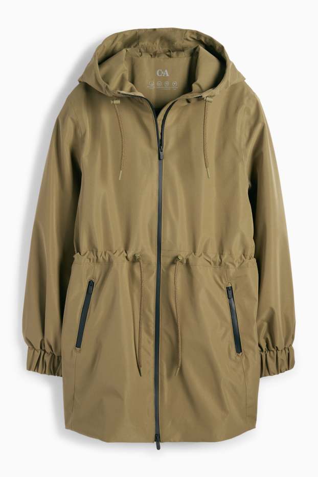 Femmes - Veste de pluie à capuche - imperméable - vert foncé