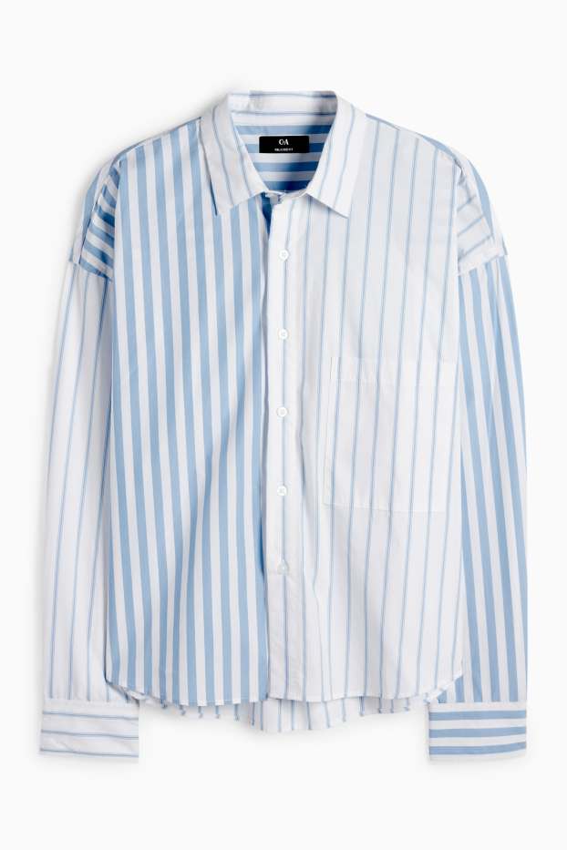Uomo - Camicia - relaxed fit - collo all'italiana - a righe - bianco / azzurro