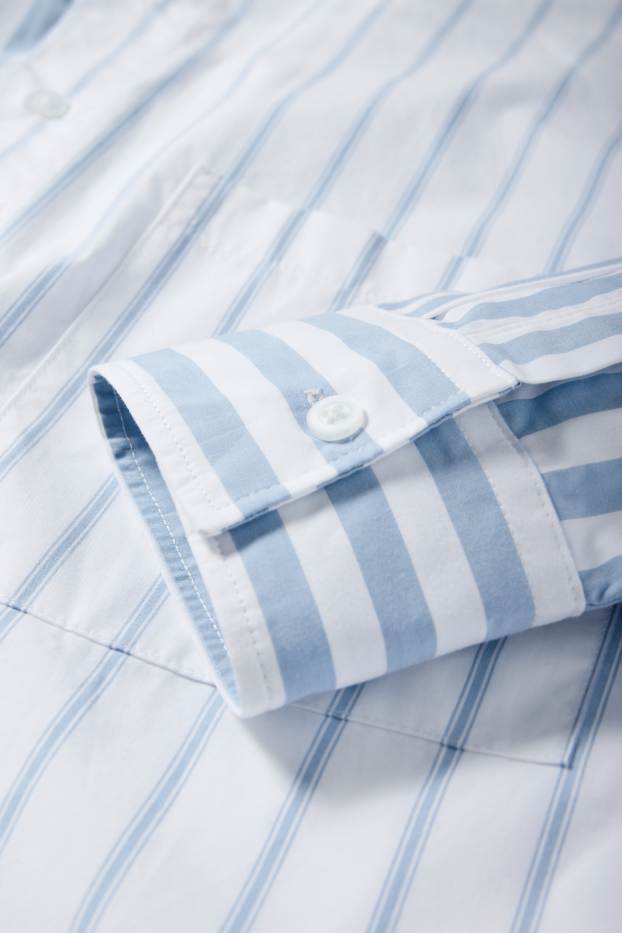 Uomo - Camicia - relaxed fit - collo all'italiana - a righe - bianco / azzurro