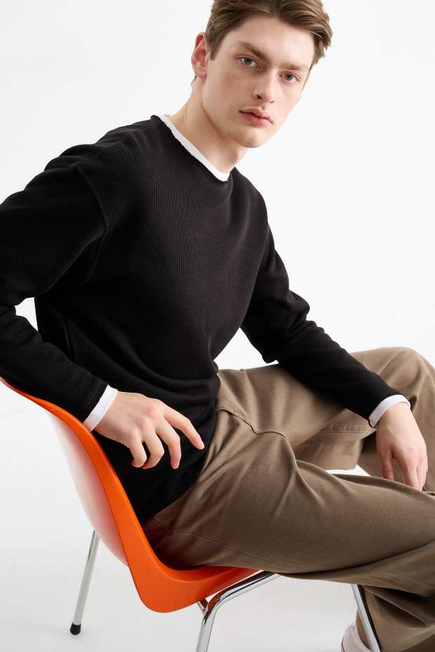 Men - Sweatshirt - 2-in-1 look - black