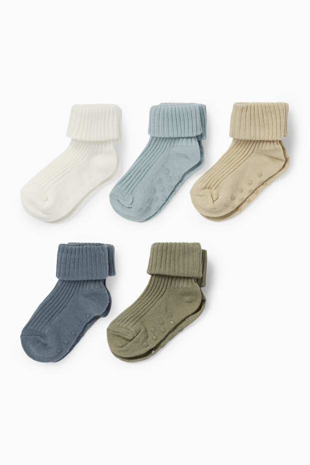 Baby Boys - Multipack of 5 - non-slip baby socks - ribbed - white