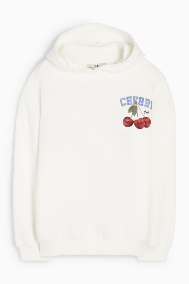 Enfants filles - Cerise - sweat à capuche - blanc crème
