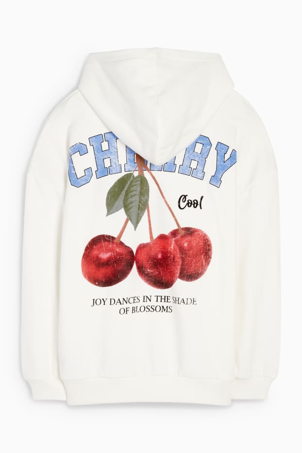 Enfants filles - Cerise - sweat à capuche - blanc crème