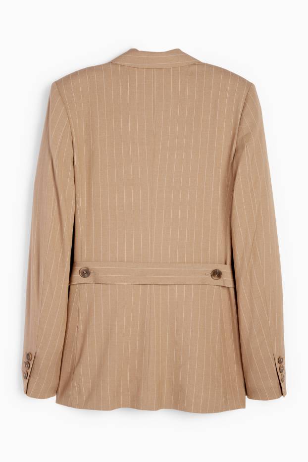Femmes - Blazer long - regular fit - fines rayures - beige