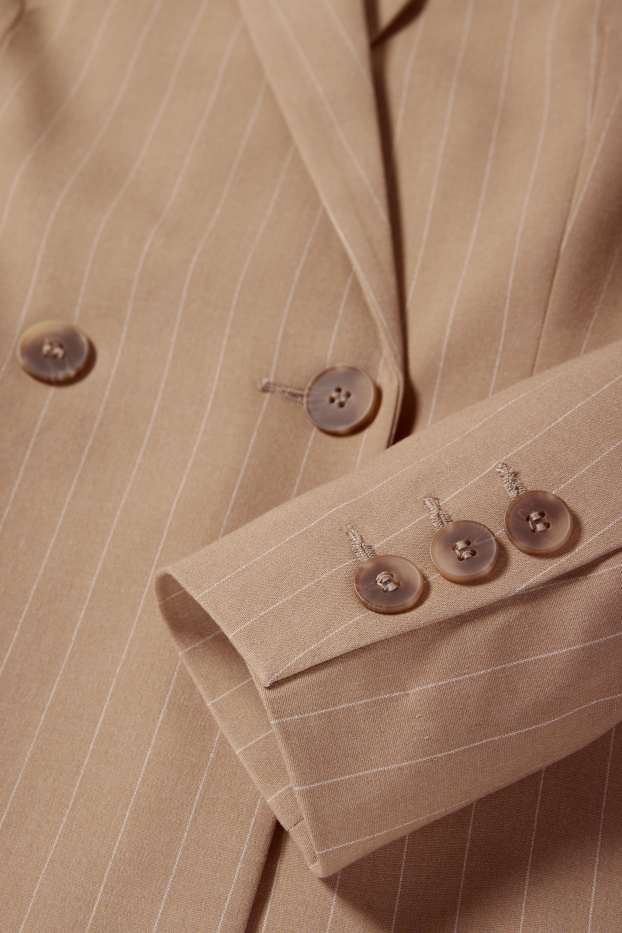 Femmes - Blazer long - regular fit - fines rayures - beige