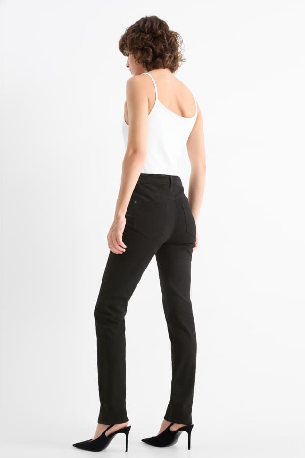 Femmes - Pantalon en toile - high waist - slim fit - noir