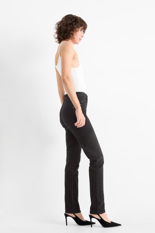 Femmes - Pantalon en toile - high waist - slim fit - noir