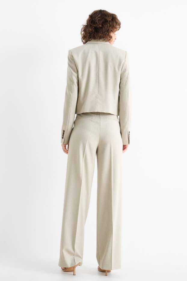 Femmes - Pantalon de bureau - high waist - wide leg - finition texturée - beige clair