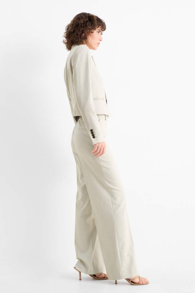 Femmes - Pantalon de bureau - high waist - wide leg - finition texturée - beige clair