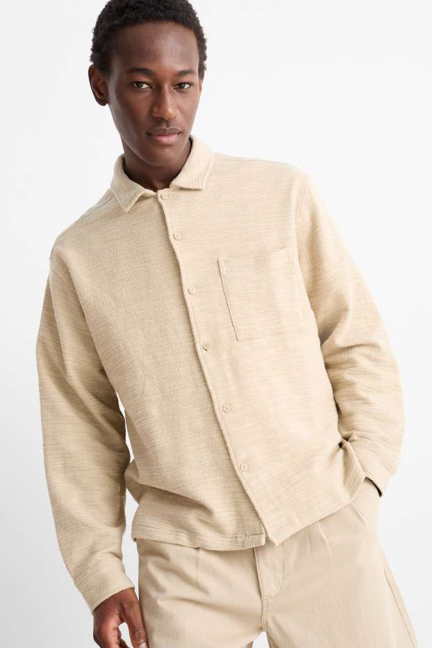 Herren - Hemd - Relaxed Fit - Kent - strukturiert - beige