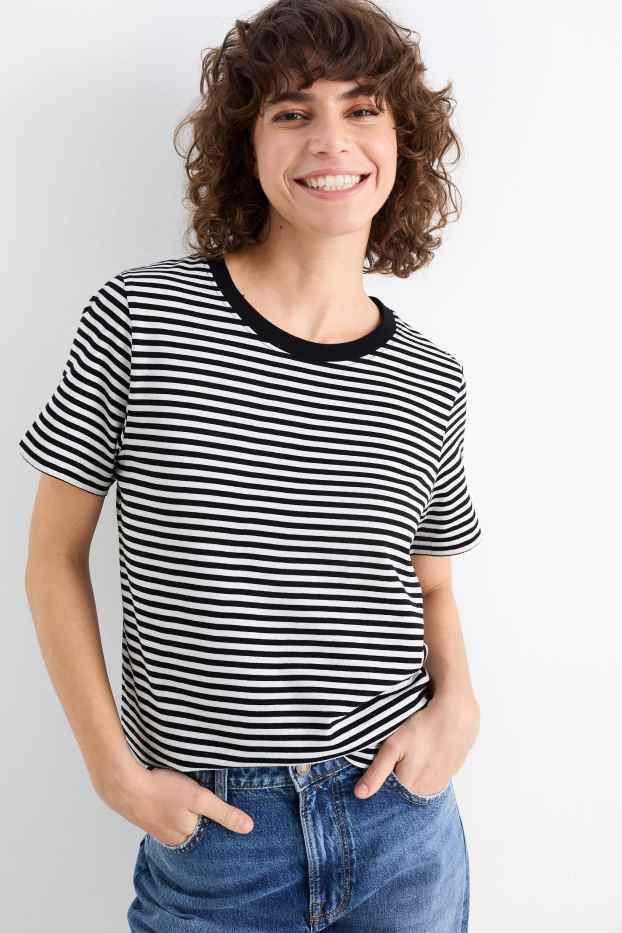 Femei - Tricou basic - cu dungi - negru / alb
