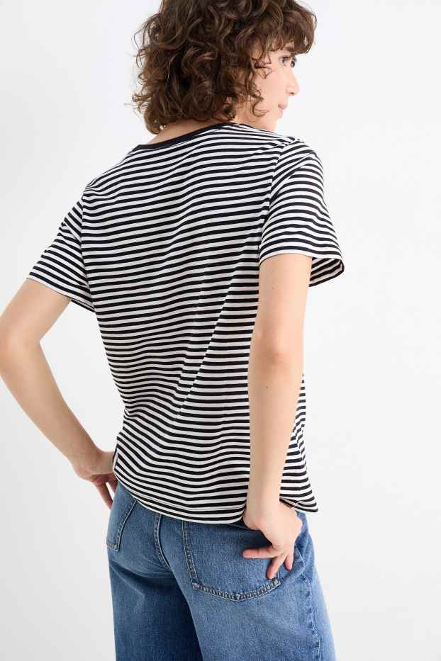 Femei - Tricou basic - cu dungi - negru / alb