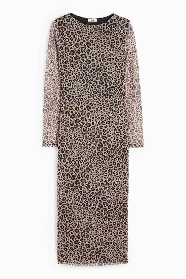 Femmes - Robe en maille-filet - imprimé léopard - noir / beige
