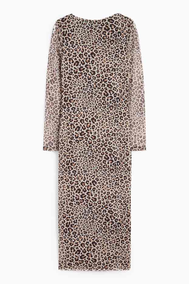 Femmes - Robe en maille-filet - imprimé léopard - noir / beige
