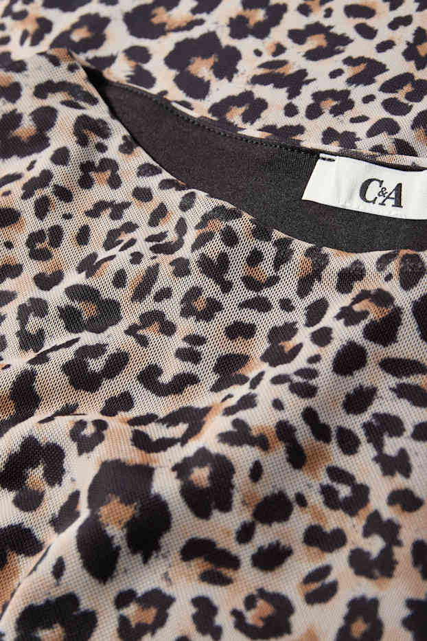 Femmes - Robe en maille-filet - imprimé léopard - noir / beige