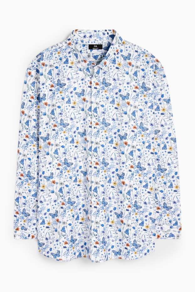 Herren - Hemd - Regular Fit - Button-down - gemustert - blau