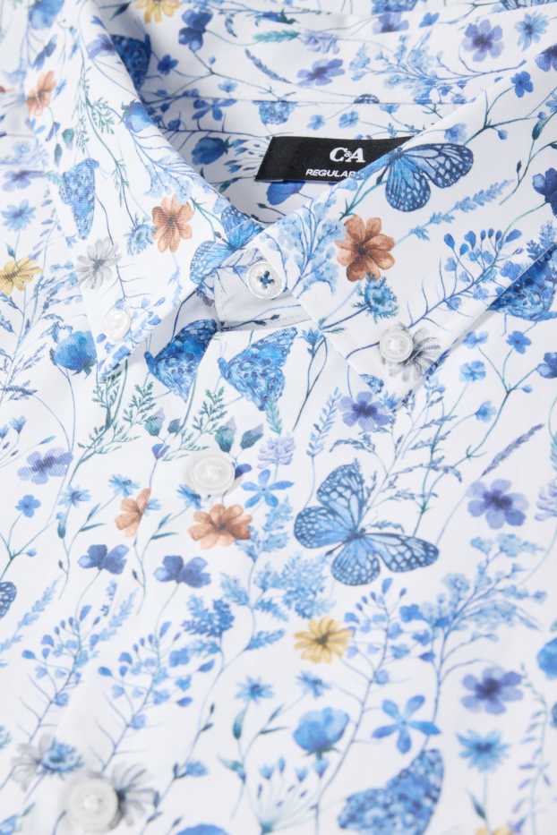 Herren - Hemd - Regular Fit - Button-down - gemustert - blau
