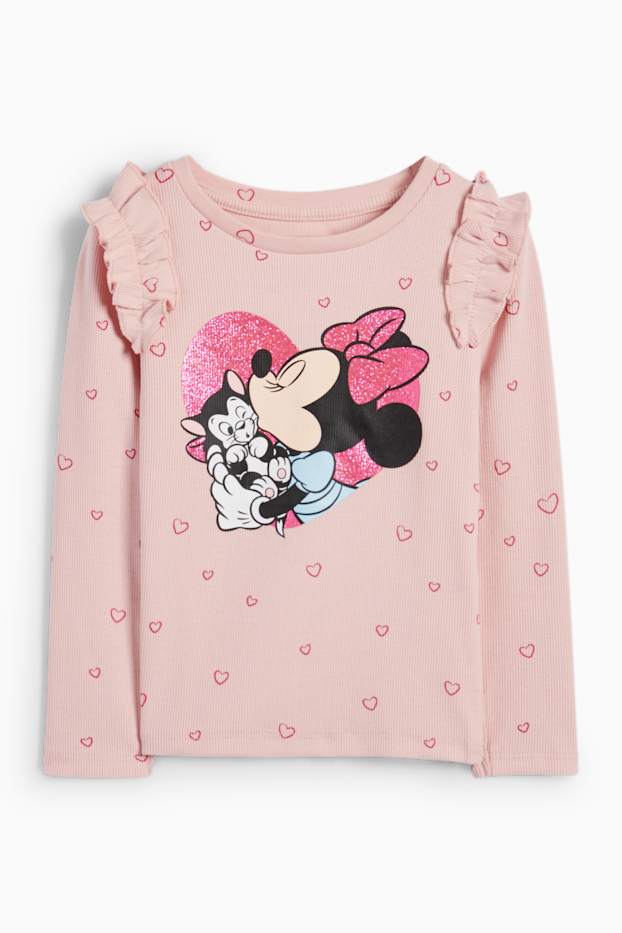Kinder Mädchen - Minnie Maus - Langarmshirt - gerippt - gemustert - rosa
