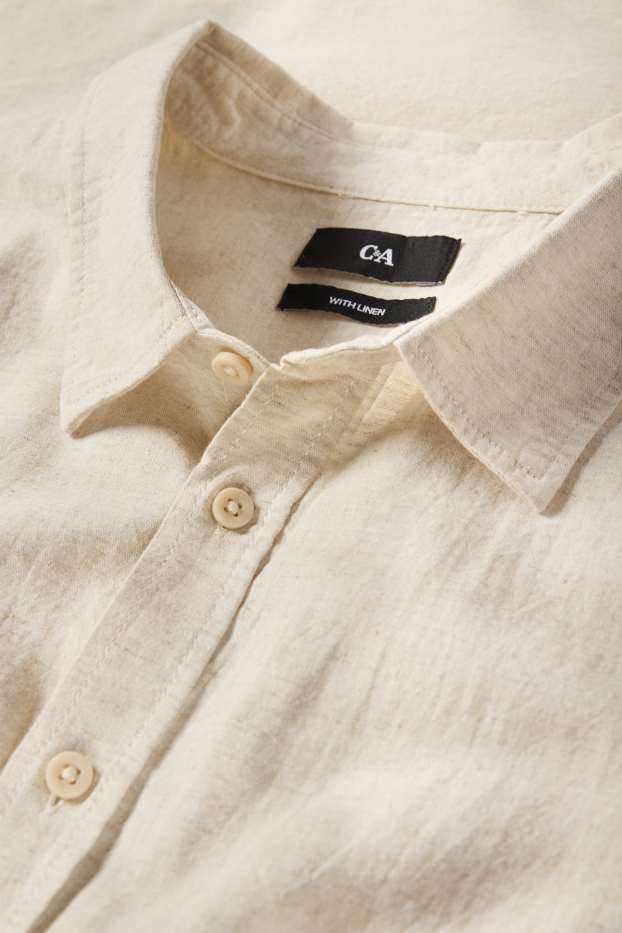 Men - Shirt with linen content - regular fit - kent collar - light beige