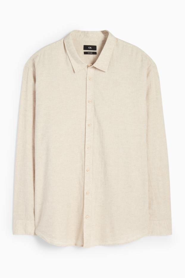 Men - Shirt with linen content - regular fit - kent collar - light beige