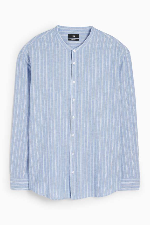 Herren - Hemd - Regular Fit - Stehkragen - Leinen-Mix - gestreift - hellblau