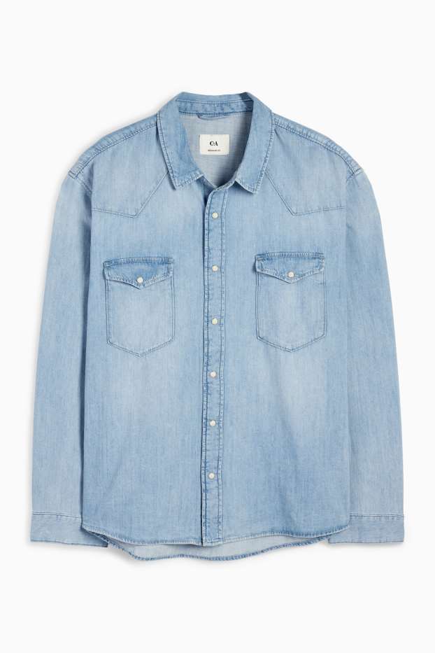 Bărbați - Cămașă din denim - regular fit - guler Kent - denim-albastru deschis