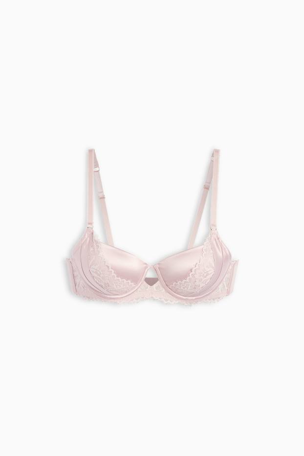Dames - Satijnen BH met beugels - DEMI - voorgevormd - roze