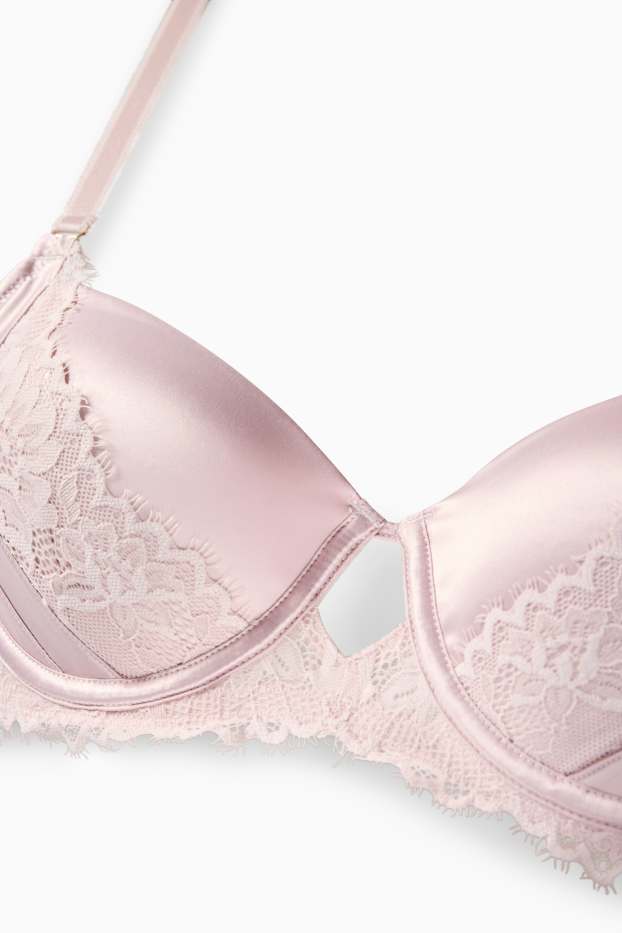 Dames - Satijnen BH met beugels - DEMI - voorgevormd - roze