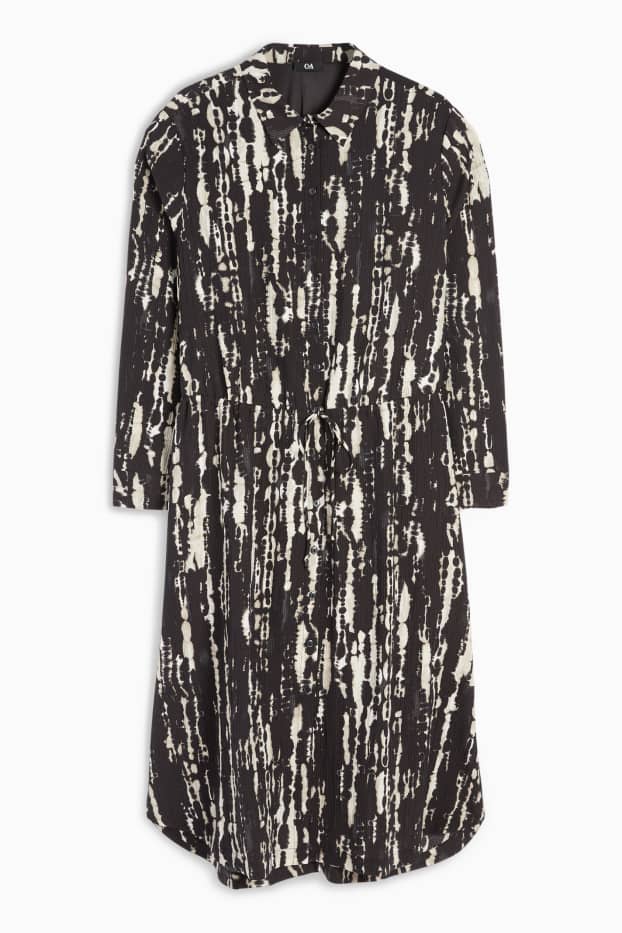 Damen - Blusenkleid - gemustert - strukturiert - schwarz / beige