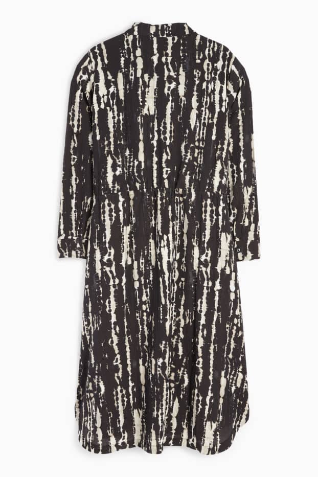 Damen - Blusenkleid - gemustert - strukturiert - schwarz / beige