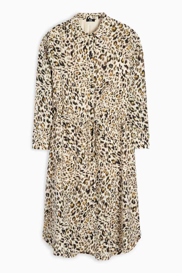 Femei - Rochie tip bluză - imprimeu de leopard - structurată - bej deschis